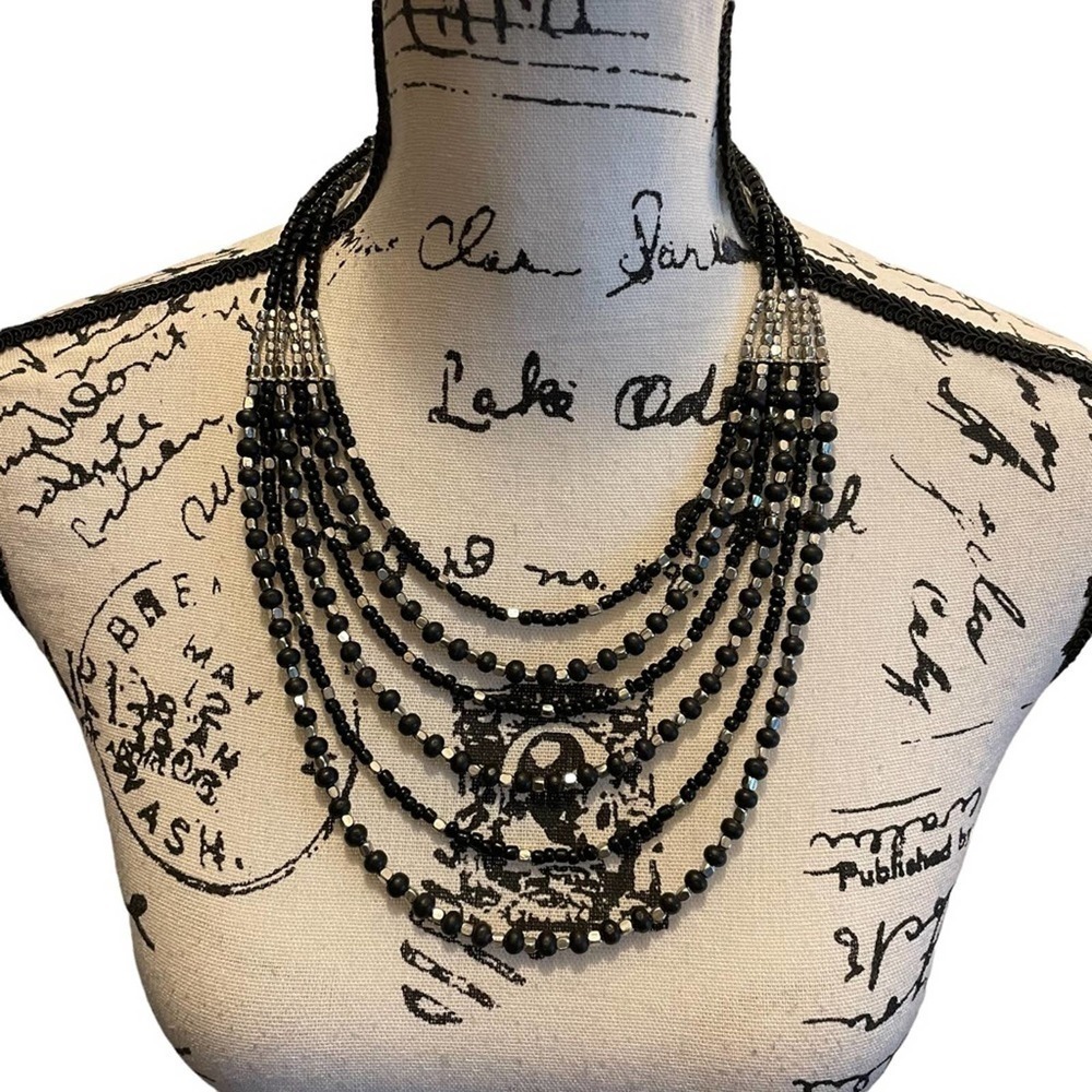 Sonoma Necklace Fashion Jewelry Black Silver Bead Layered Chunky Bling Statement